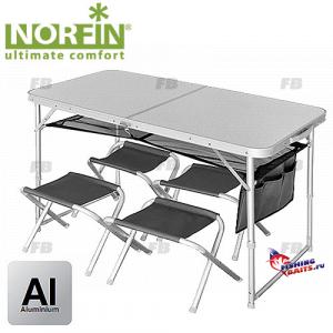 Стол складной Norfin RUNN NF алюминиевый 120x60 +4 стула набор